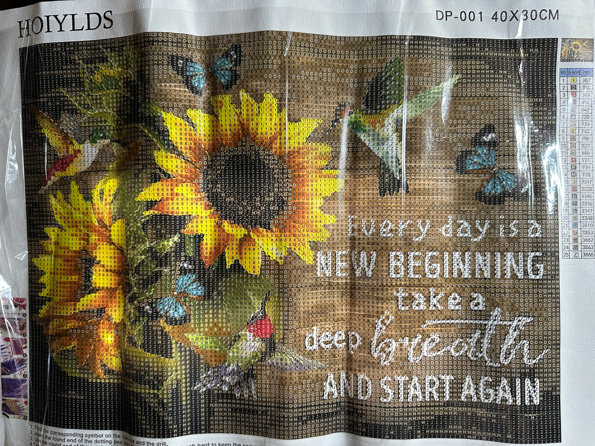 New Beginning Diamond Art Kit – Sunflowers & Hummingbirds 40x30cm Round Drill