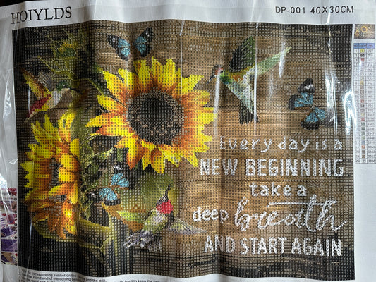 New Beginning Diamond Art Kit – Sunflowers & Hummingbirds 40x30cm Round Drill