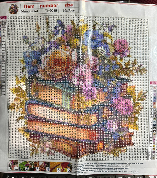 Book Lover's Floral Diamond Art Kit – Books & Bouquet 30x30cm Round Drill