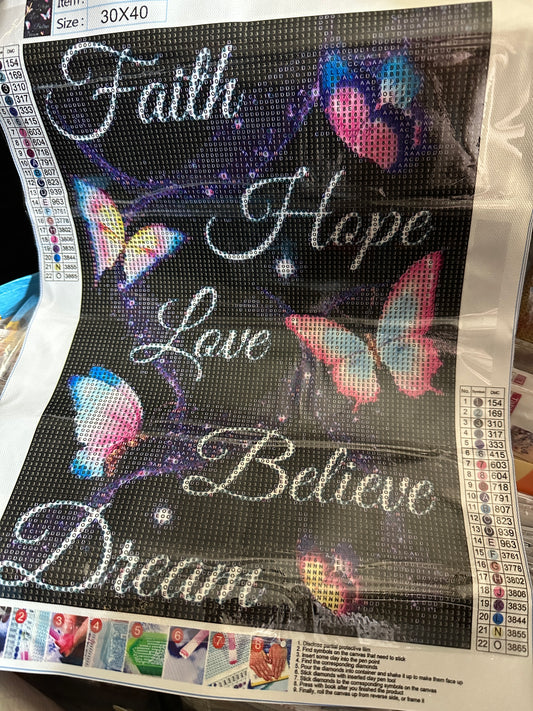 Faith Hope Love Diamond Art Kit – Believe & Dream 30x40cm Round Drill