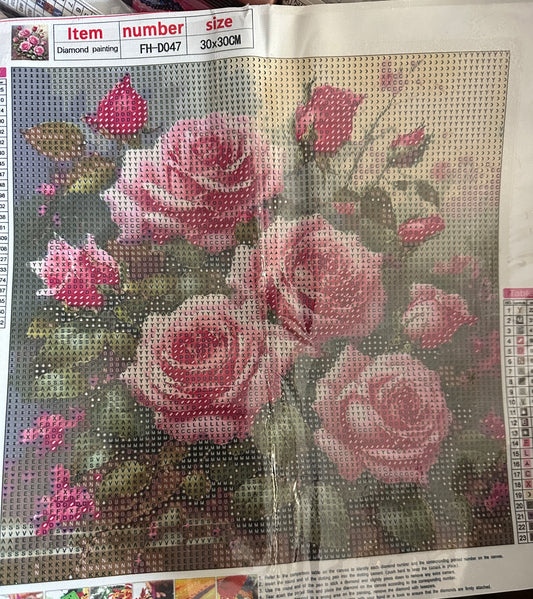 Pink Roses Diamond Art Kit – Vintage Bouquet 30x30cm Round Drill