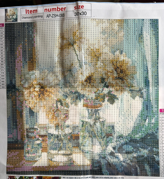 Watercolor Crème Flowers Diamond Art Kit – 30x30cm Round Drill