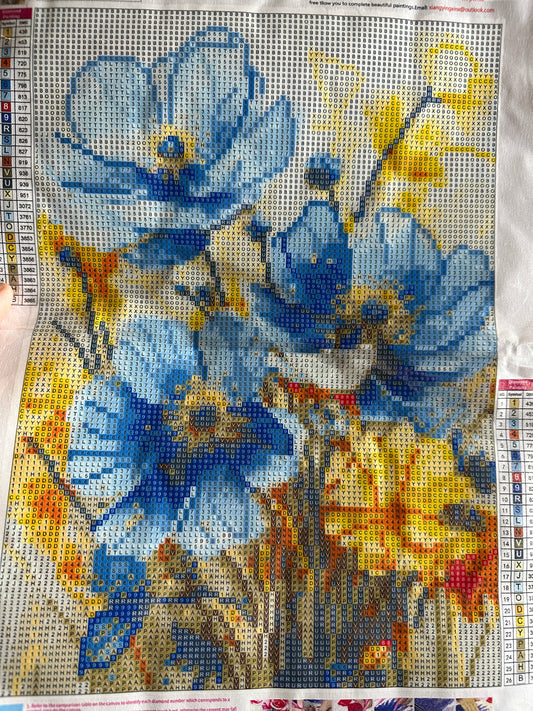 Blue & Yellow Florals Diamond Art Kit – 30x40cm Round Drill