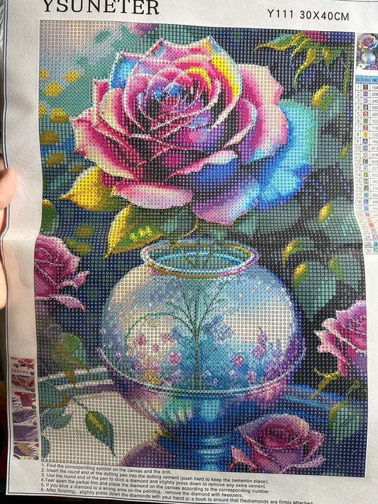 Rose in Glass Vase Diamond Art Kit – 30x40cm Round Drill