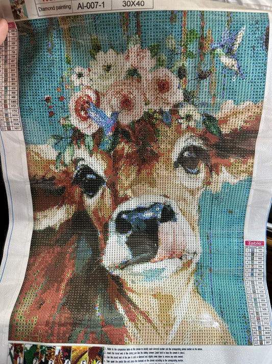 Sweet Floral Heifer Round Diamond Art Kit – 30 × 40 cm