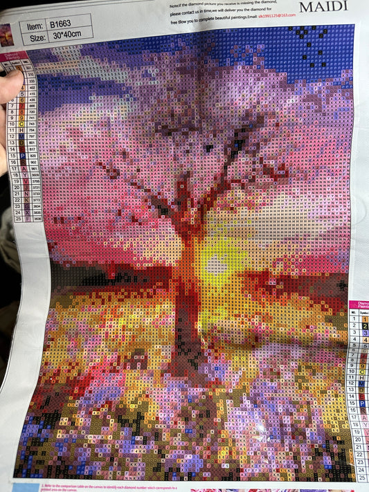 Fall Tree at Sunset Round Diamond Art Kit – 30 × 40 cm