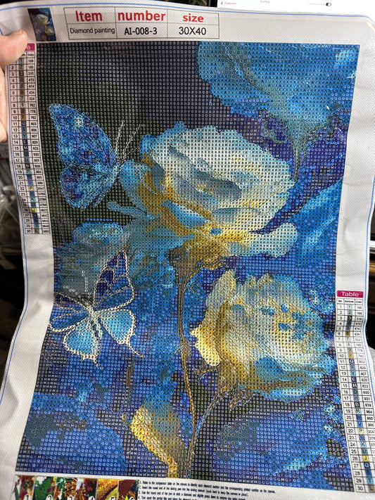 Evening Roses & Butterflies Round Diamond Art Kit – 30 × 40 cm