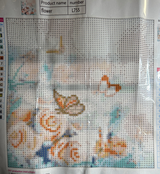 Peach Roses & Orange Butterflies Round Diamond Art Kit – 30 × 30 cm