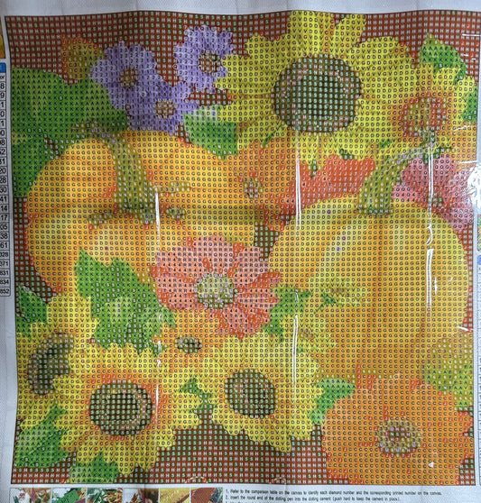 Fall Pumpkins & Sunflowers Round Diamond Art Kit – 30 × 30 cm