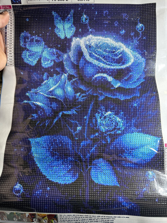 Moonlit Blue Rose & Butterflies Round Diamond Art Kit – 30 × 40 cm