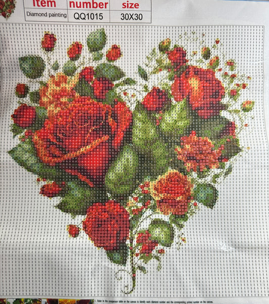 Red Rose Heart Round Diamond Art Kit – 30 × 30 cm