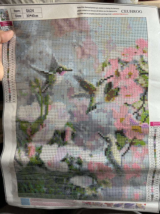 Hummingbirds & Flowers Round Diamond Art Kit – 30 × 40 cm