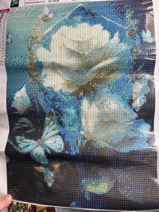Vintage Blue Roses Diamond Art Kit – Butterflies 20x30cm Round Drill