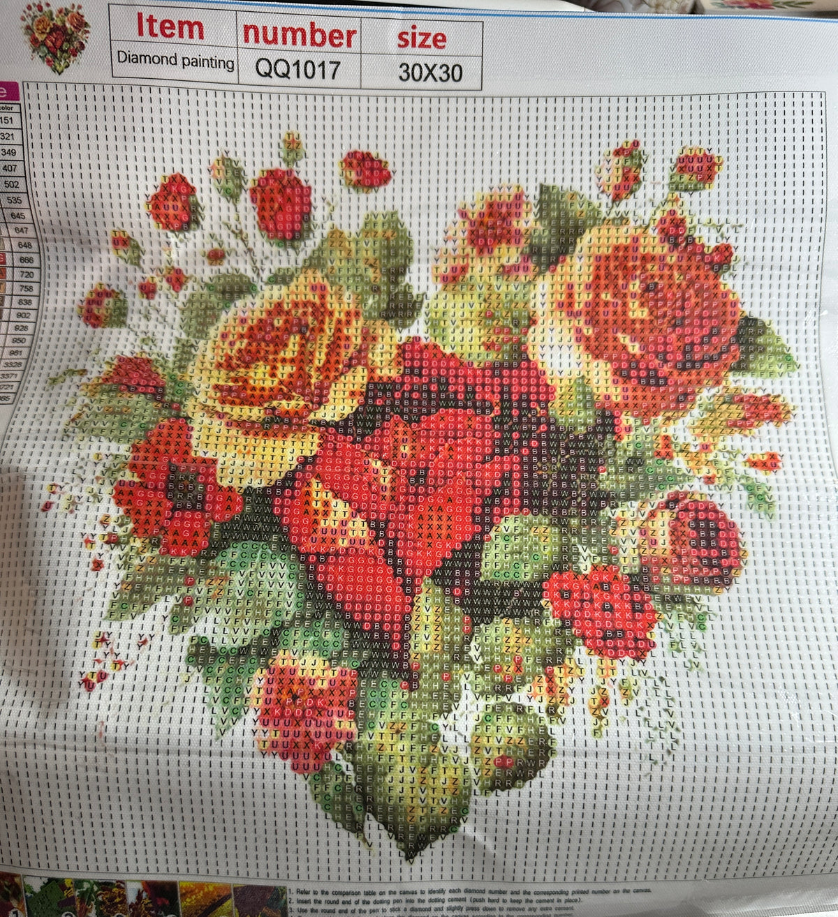 Red & Orange Rose Heart Round Diamond Art Kit – 30 × 30 cm