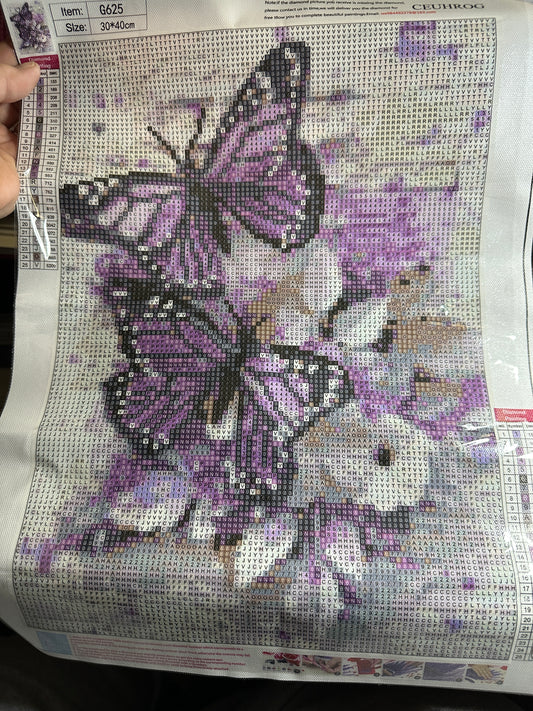 Purple Butterflies & Flowers Round Diamond Art Kit – 30 × 40 cm