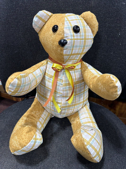 Yellow Plaid 12 Inch Seated Handmade Bear
