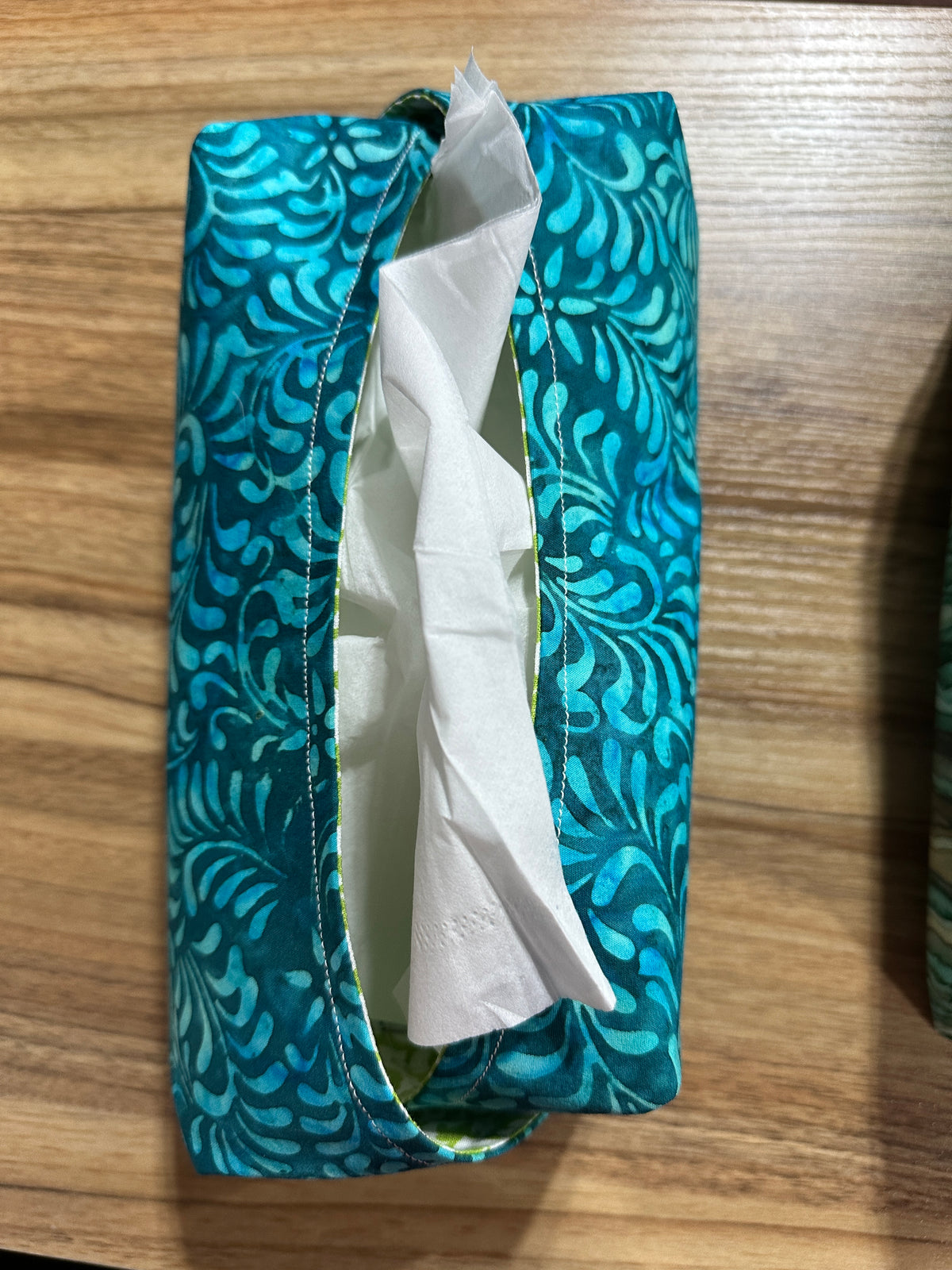 Handmade Full-Size Fabric Tissue Holder – Teal Swirls