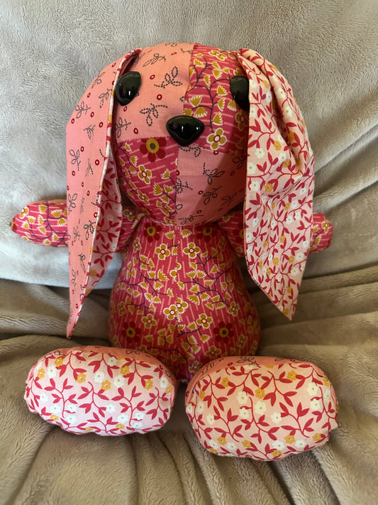 Handmade 10-Inch Seated Bunny | Pink & Coral Florals