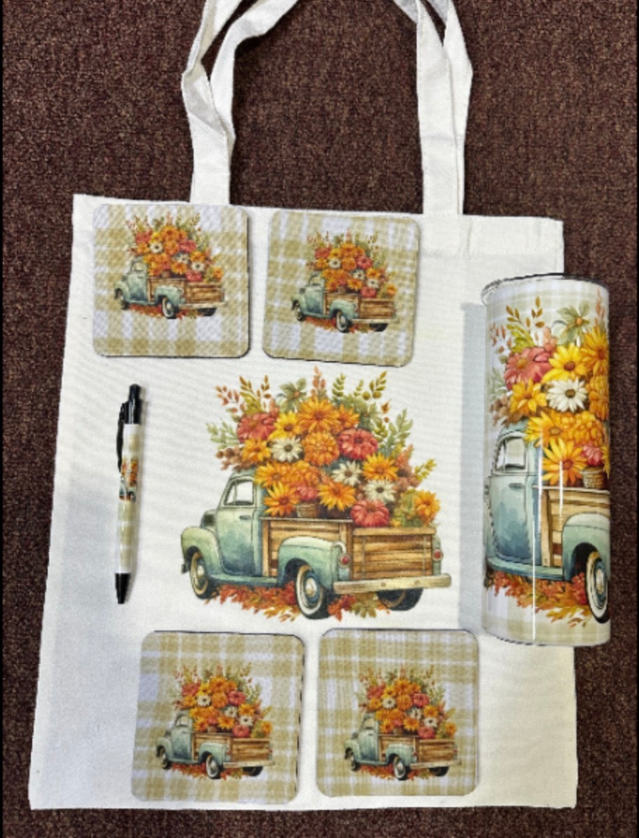 Fall Floral Blue Truck Set