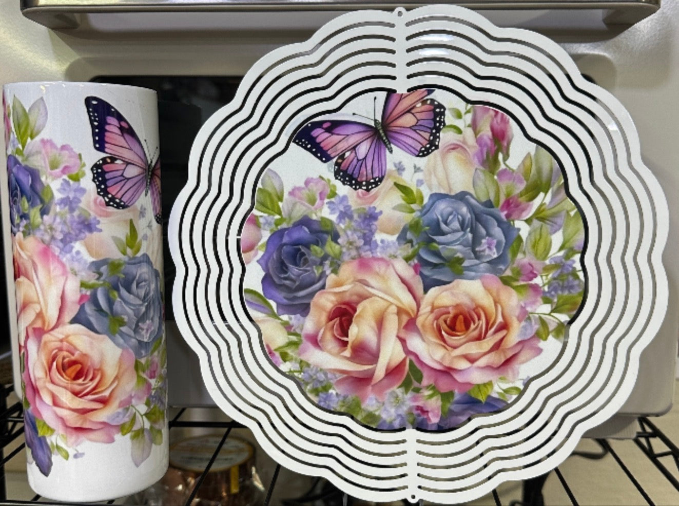 Rose & Butterfly 20oz Skinny Tumbler and Wind Spinner Set