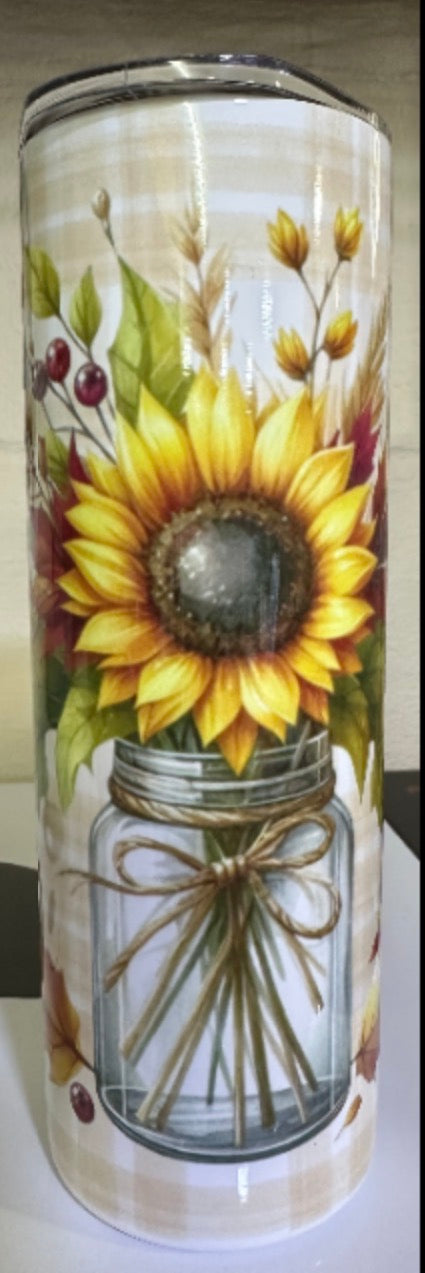 Mason Jar Sunflower Floral 20oz Skinny Tumbler