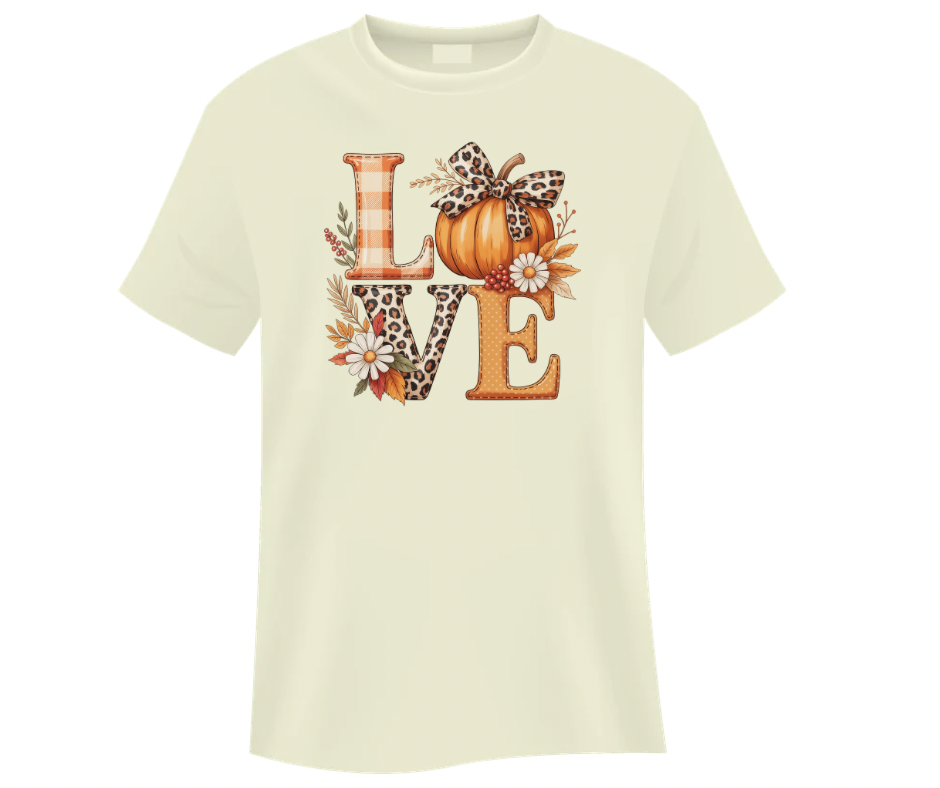 LOVE Fall Floral Pumpkin with Leopard Bow - PNG Digital Download