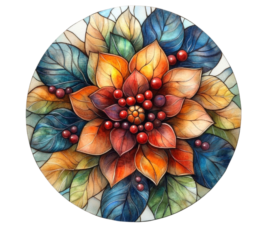 Fall Stained Glass Flowers Digital Download Bundle - 27 pc PNG Clip Art Set