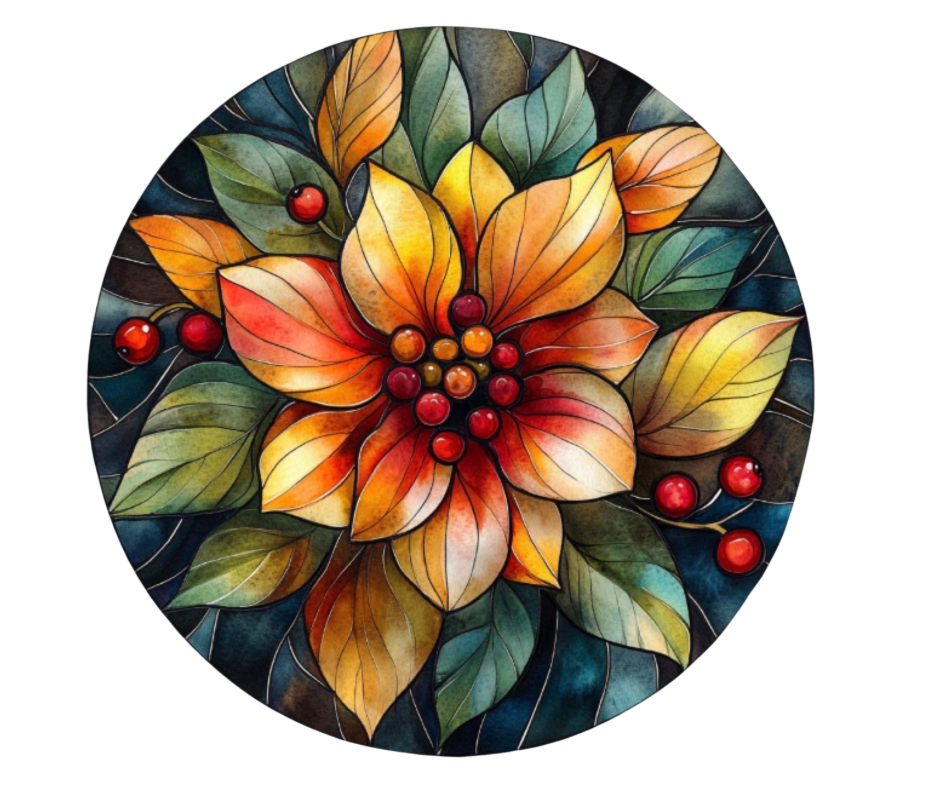 Fall Stained Glass Flowers Digital Download Bundle - 27 pc PNG Clip Art Set