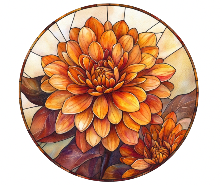 Fall Stained Glass Flowers Digital Download Bundle - 27 pc PNG Clip Art Set